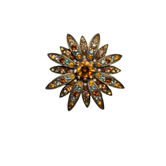 Joan Rivers Vintage Swarovski Crystal Sparkle Starburst Brooch Pin Set Bronze - Picture 10 of 15